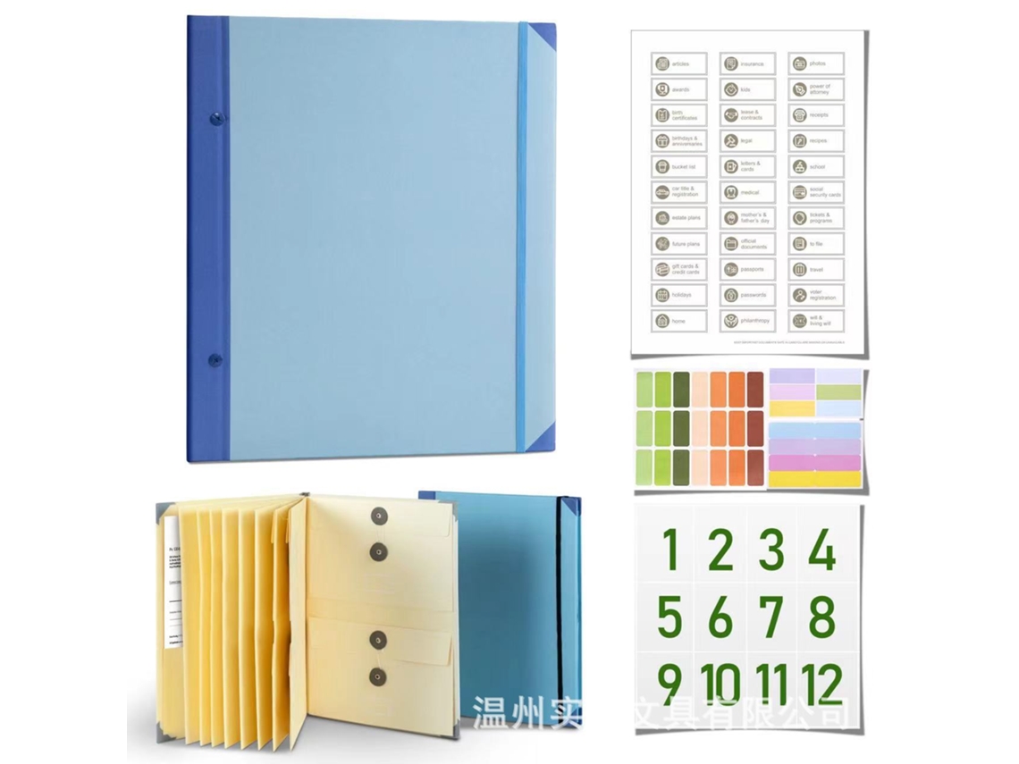 Incase I Go Missing Manila Pocket Accordion File Folder Style B, A4 Blue With 3-label Stickers And 2-adhesive