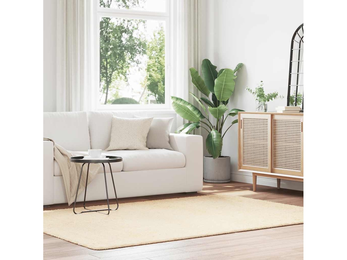 Vidaxl Tapete Shaggy De Pelo Alto Navarra 160x230 Cm Poliéster Creme