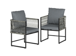 Cadeira de Jardim 2 peças resistente às intempéries aço rattan com almofada braço encosto cinza escuro BTFORUS