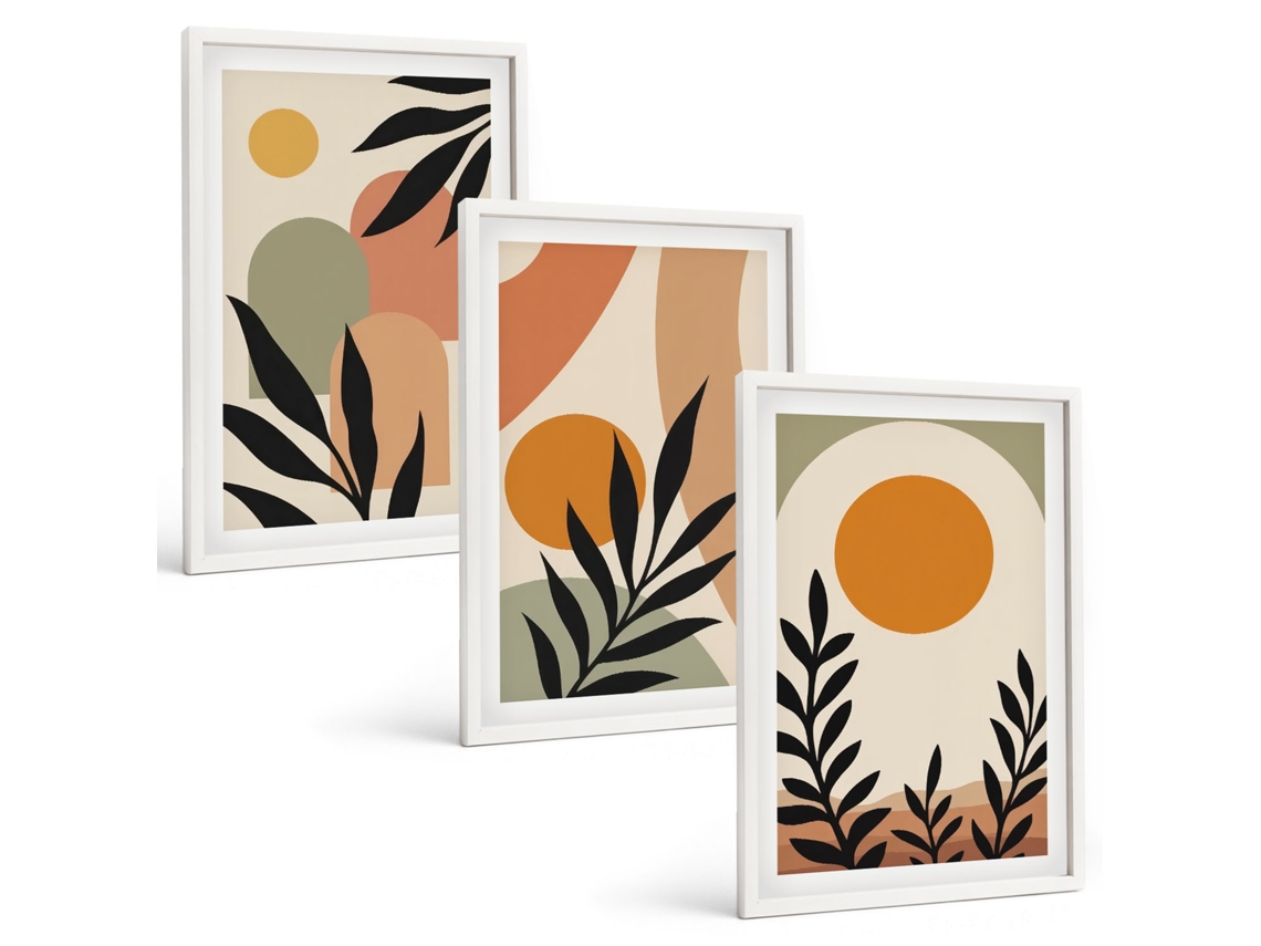 Galeria De Pinturas Murais Formas Florais Abstratas Moldura Branca Imagens Para Um Quarto Infantil Espelharte (3 Piezas De 40x60 Cm)