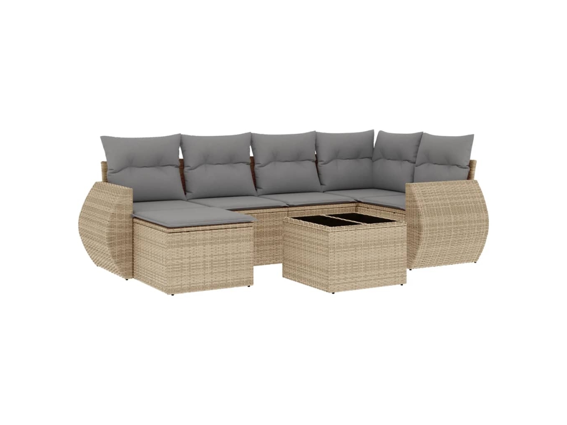 Maison Exclusive - 7 Pcs Conjunto De Sofás P/ Jardim Com Almofadões Vime Pe Bege