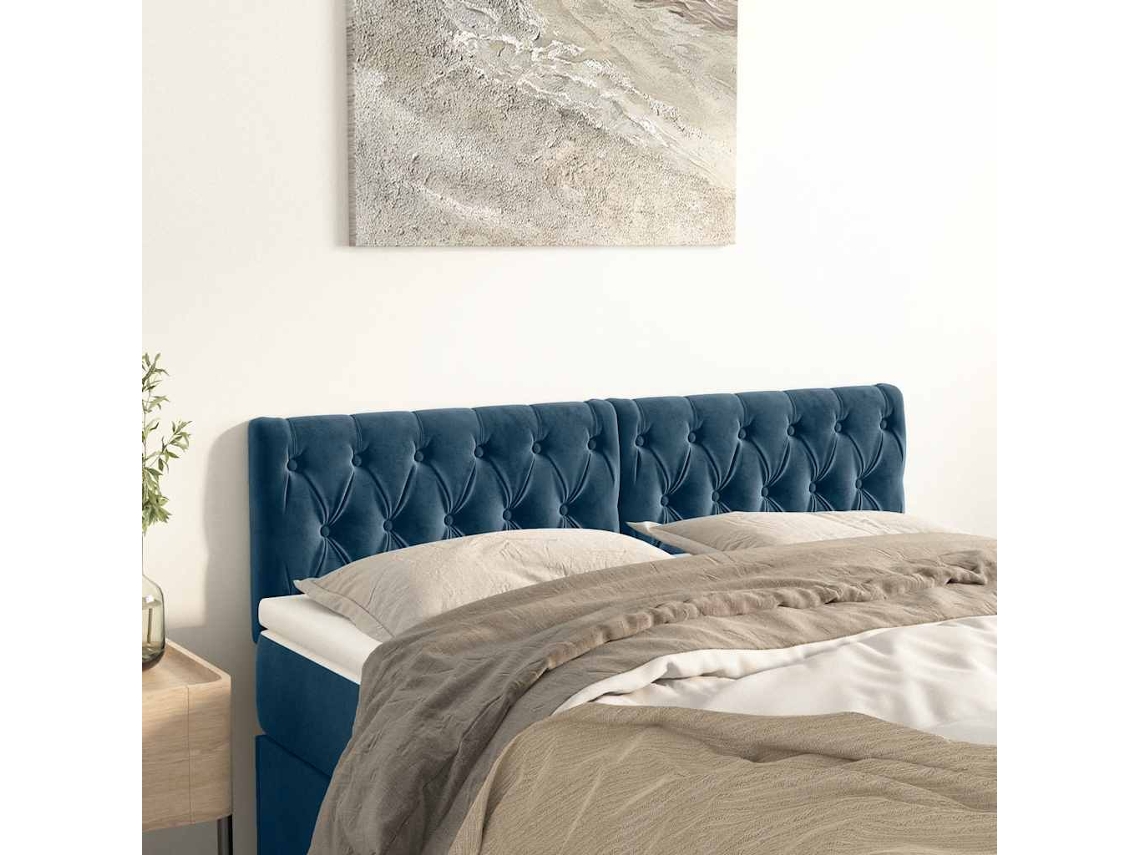 Cabeceira De Cama | Painel De Cama 2 Pcs Veludo 72x7x78/88 Cm Azul-escuro