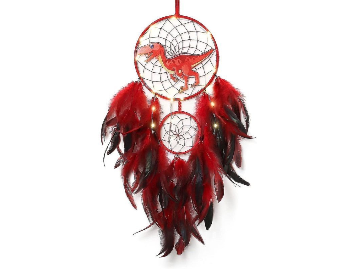 Cazador De Sonhos Dinossauro Para Meninos E Meninas, Decoração De Parede Com Luz Plumas Pendente Presente Para Crianças Com Luz Rojo