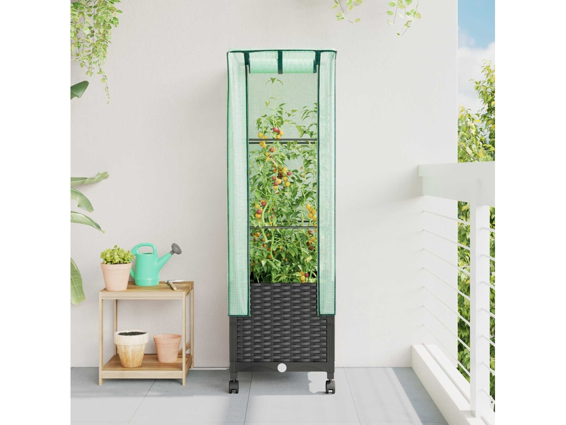 Vidaxl Jardineira Com Cobertura De Estufa E Rodas Preto Pp
