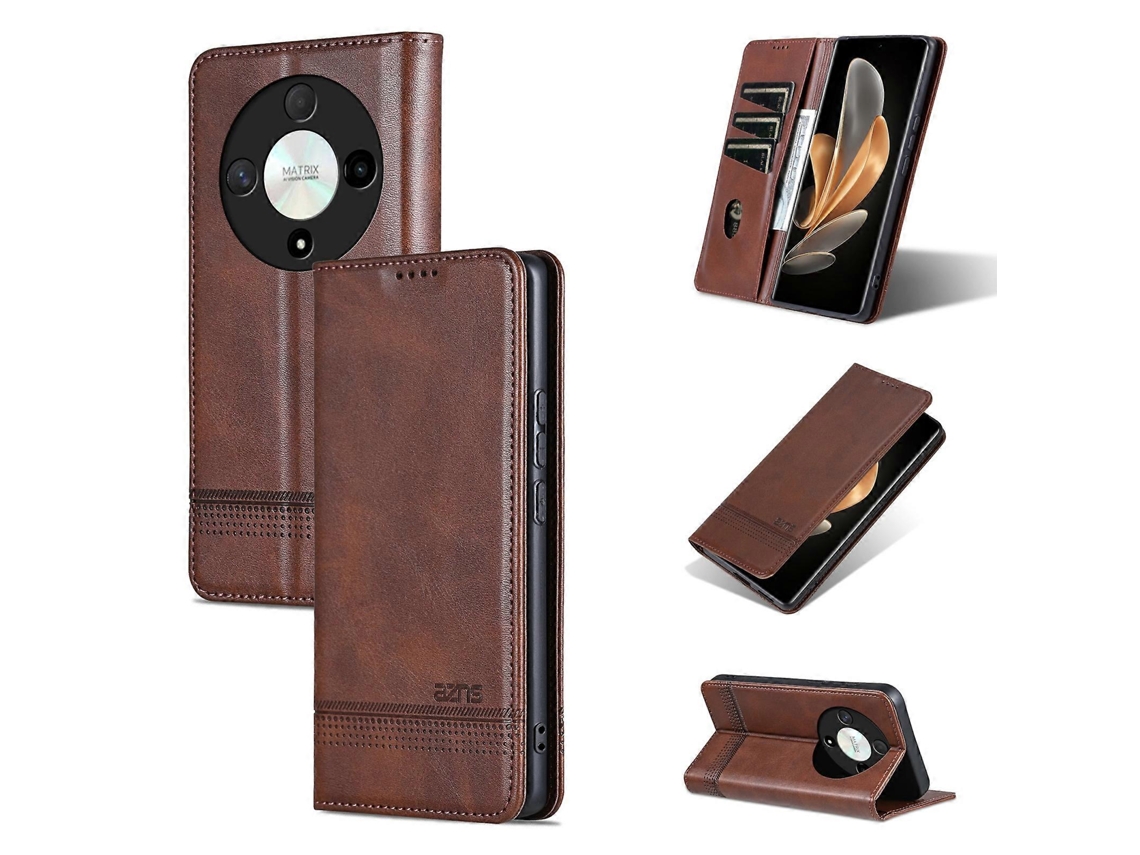 Capa De Celular Flip Em Couro Texturizado De Bezerro Com Ímã Azns Para Honor Magic6 Lite 5g/x9b