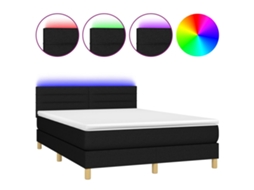 Cama Box Spring com Colchão e Led Tecido Preto MAISON EXCLUSIVE (140x190 cm)