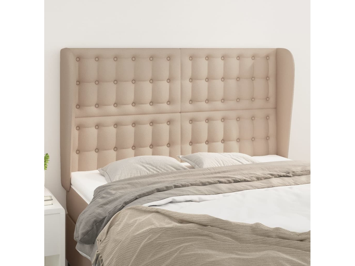Vidaxl Cabeceira Cama C/ Abas Couro Artif. 147x23x118/128cm Cappuccino