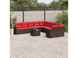 Vidaxl 11 Pcs Conjunto Sofás De Jardim C/ Almofadões Vime Pe Castanho