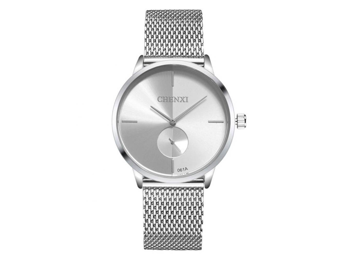 Relógio de casal casual, estilo masculino, em aço inoxidável, resistente à água, com mecanismo de quartzo (branco).