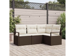 Vidaxl Conjunto De Sofás Com Almofada 4 Pcs Marrom E Creme Vime Pe