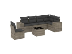 Conjunto de 7 Sofás para Jardim com Almofadões Vime Pe Cinzento MAISON EXCLUSIVE (7 pcs)