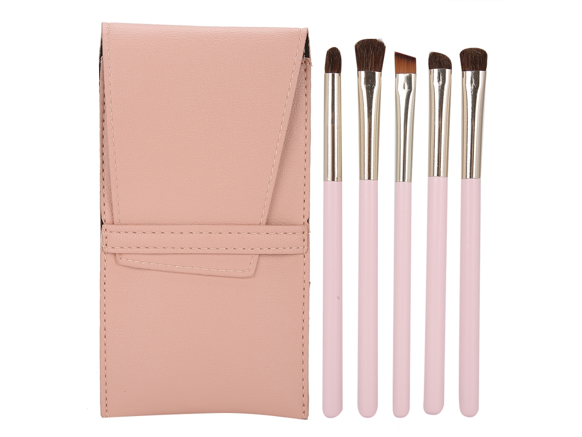 Kit de 5 brochas de maquillaje rosa para polvos, cejas, sombras de ojos y labios Vante Beauty Tools