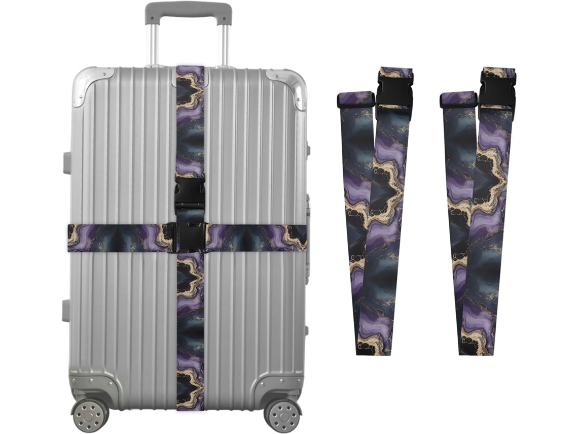 Conjunto De 2 Cintas Bagagem Personalizáveis Em Mármore Roxo E Preto Para Malas Com Fivelas Fechamento
