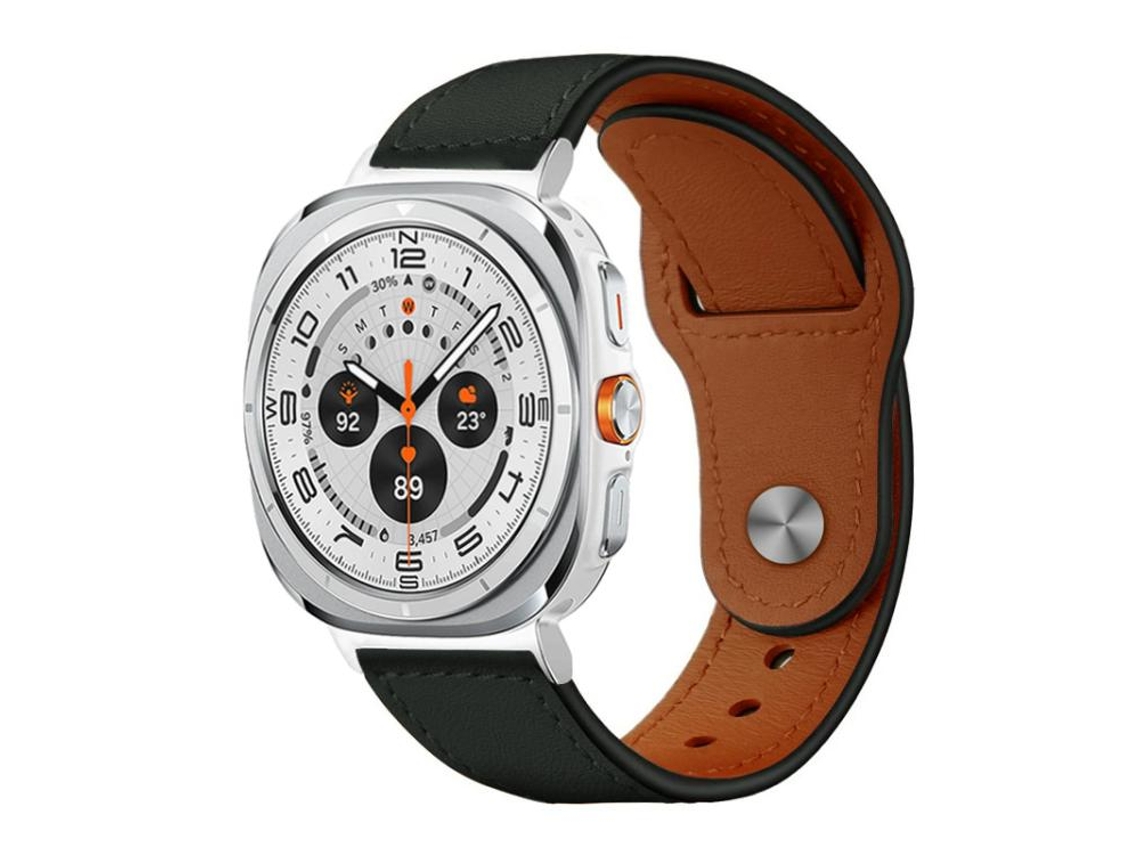 Bracelete Para Samsung Galaxy Watch Ultra - Couro Genuíno Com Fivela Rebitada (47mm) - Verde