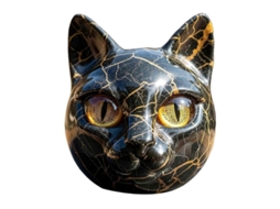 Escultura De Gato De Resina Com Olhos Âmbar Textura De Mármore Presente Para Amantes De Gatos Negro