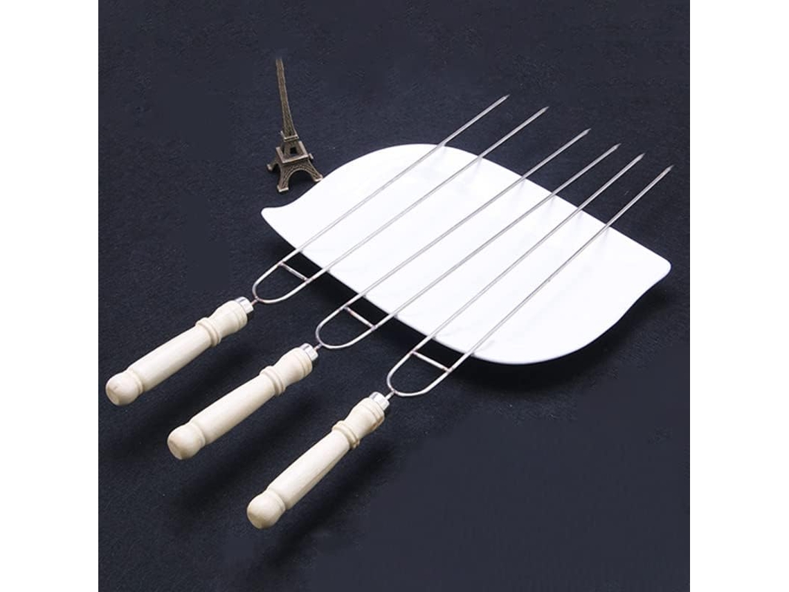 Kit Para Churrasco Ao Ar Livre Com 5 Garfos Em Formato De U, Com Cabos De Madeira E Aço Inoxidável, Ideal Para Grelhar