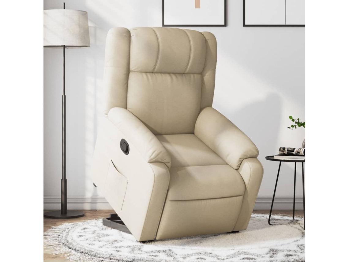 Vidaxl Poltrona Reclinável Elevatória Tecido Cor Creme