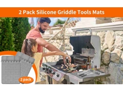 2pcs Silicone Griddle Tool Mat Outdoor Bbq Grill Espátula Mat Com Gotejamento Pad Para Cozinhar Bancada Grelha Acessórios Cinza