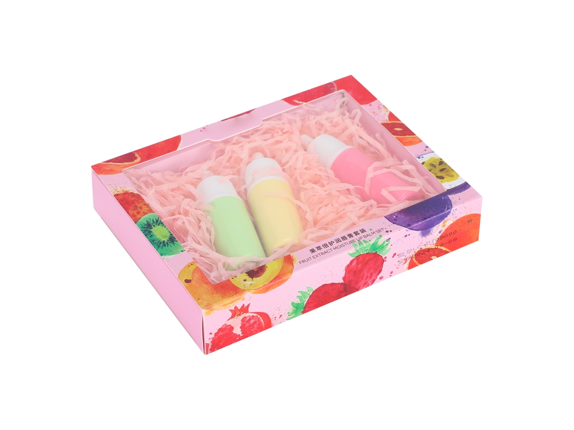 Bálsamo Labial Hidratante Nutritivo Com Extrato De Frutas, Reparador, Sabores Maçã, Morango E Limão, 3u X 3.5g