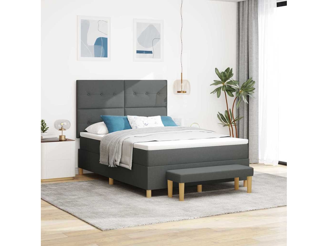 Vidaxl Cama Box Com Cabeceira Cinzento Escuro 200 X 160 Cm Tecido