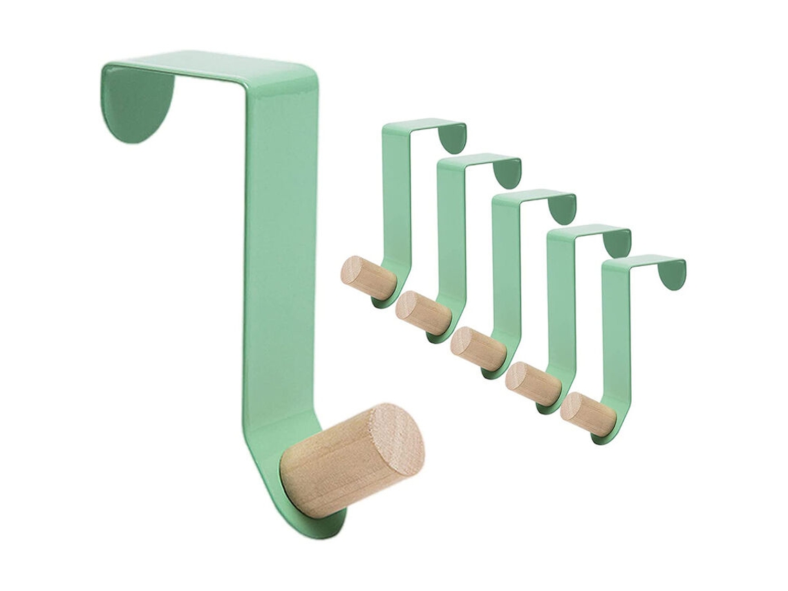 Slowmoose - Pacote com 6 ganchos para toalhas de porta, ganchos de metal resistentes para pendurar casacos, bolsas e chaves (verde)