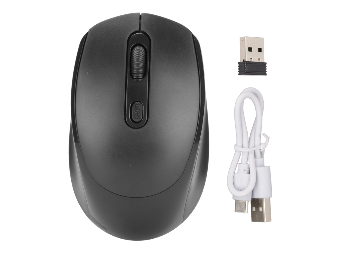 Rato Mecânico Sem Fio Ergonômico Dpi Ajustável 1600 2.4g Usb Recarregável Preto