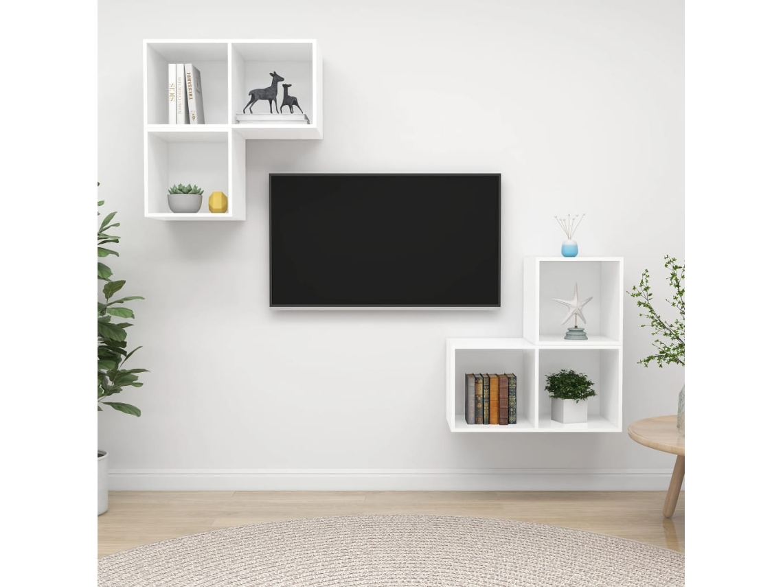 Vidaxl 4 Pcs Conjunto De Móveis De Tv Contraplacado Branco