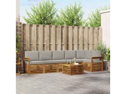 Vidaxl Conjunto De Sofá Sectional 7 Pcs Cinza Natural E Claro