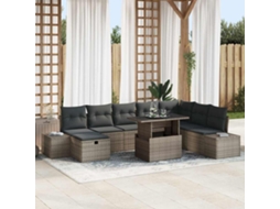 Vidaxl Conjunto De Sofá De Jardim 9 Unid. Cinzeto Vime Pe