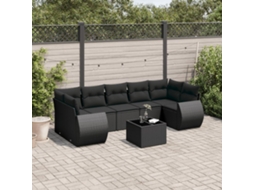 Vidaxl 8 Pcs Conjunto Sofás De Jardim Com Almofadões Vime Pe Preto