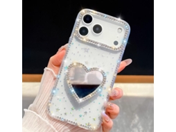 Capa Para Iphone 17 Pro Com Espelho Brilhante De Diamante E Recorte Em Forma De Coração.