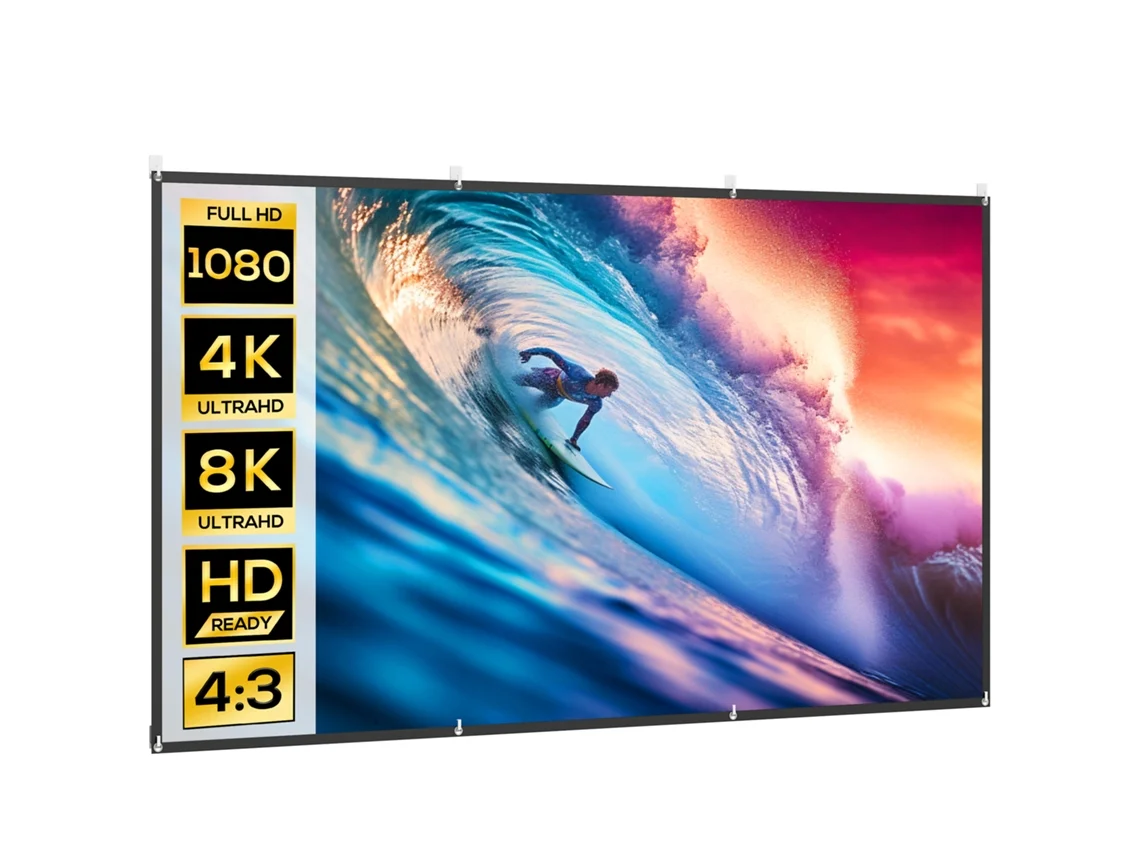 Tela de Projeção Manual 120 Polegadas Formato 16:9 Hd 4k/8k para Interior e Exterior Branco PROFESIA BOYANG
