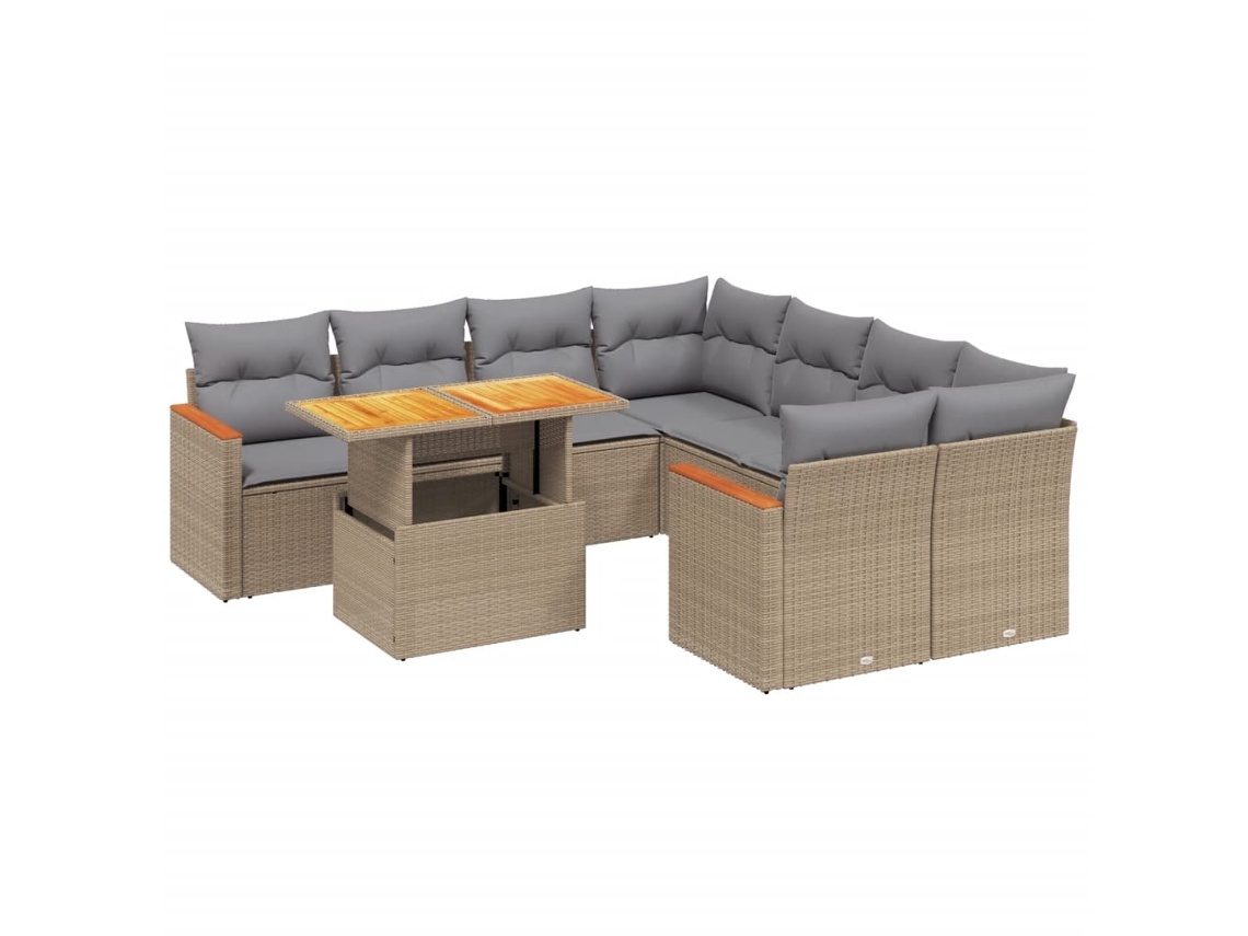 Conjunto de 9 Sofás para Jardim com Almofadões Vime Pe Bege MAISON EXCLUSIVE (90x200 cm)