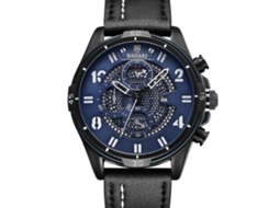 Relógio Bagari Masculino Luminoso de Quartzo com Pulseira de Couro PU, Resistente à Água 3ATM (Preto e Azul)
