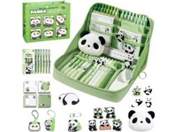 Conjunto De Papelaria Com Tema Panda, Estojo Lona Para Lápis Meninas E Meninos Canetas Em Gel,