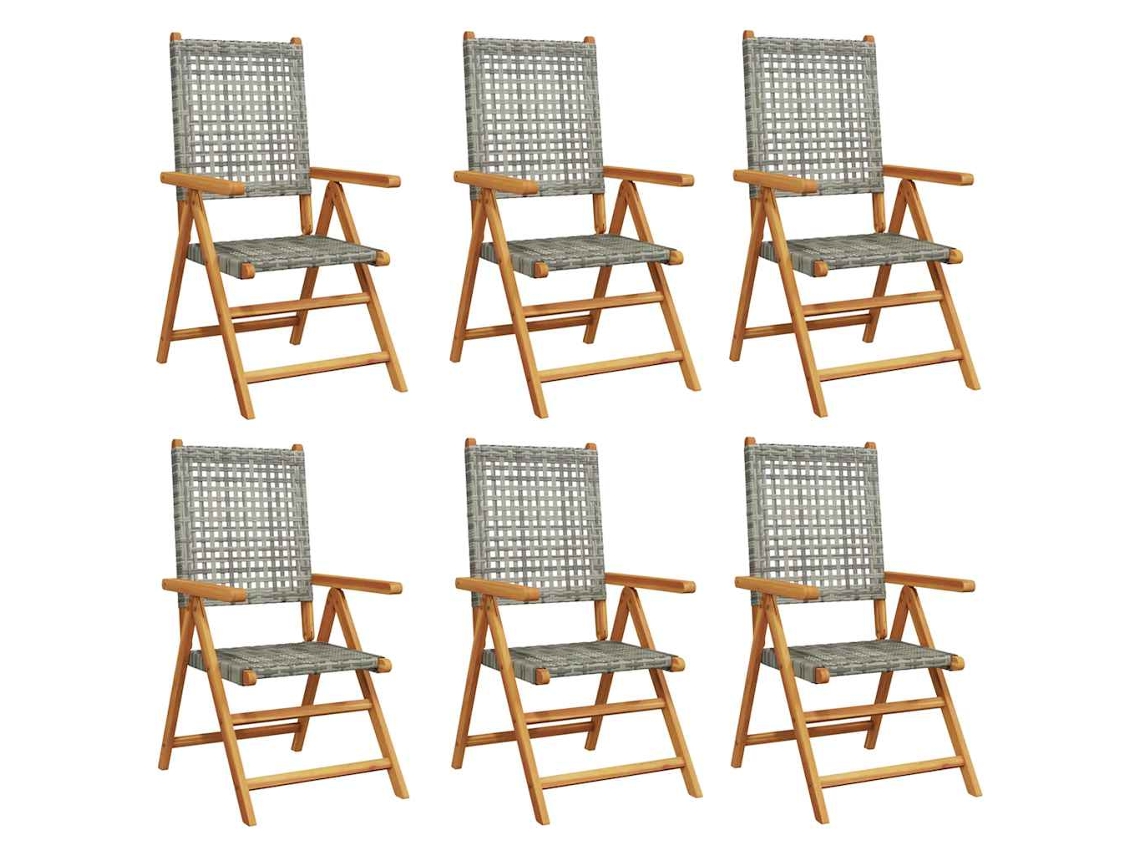 Maison Exclusive - Cadeiras Jardim Reclináveis 6 Pcs Vime Pe/madeira Maciça Cinza