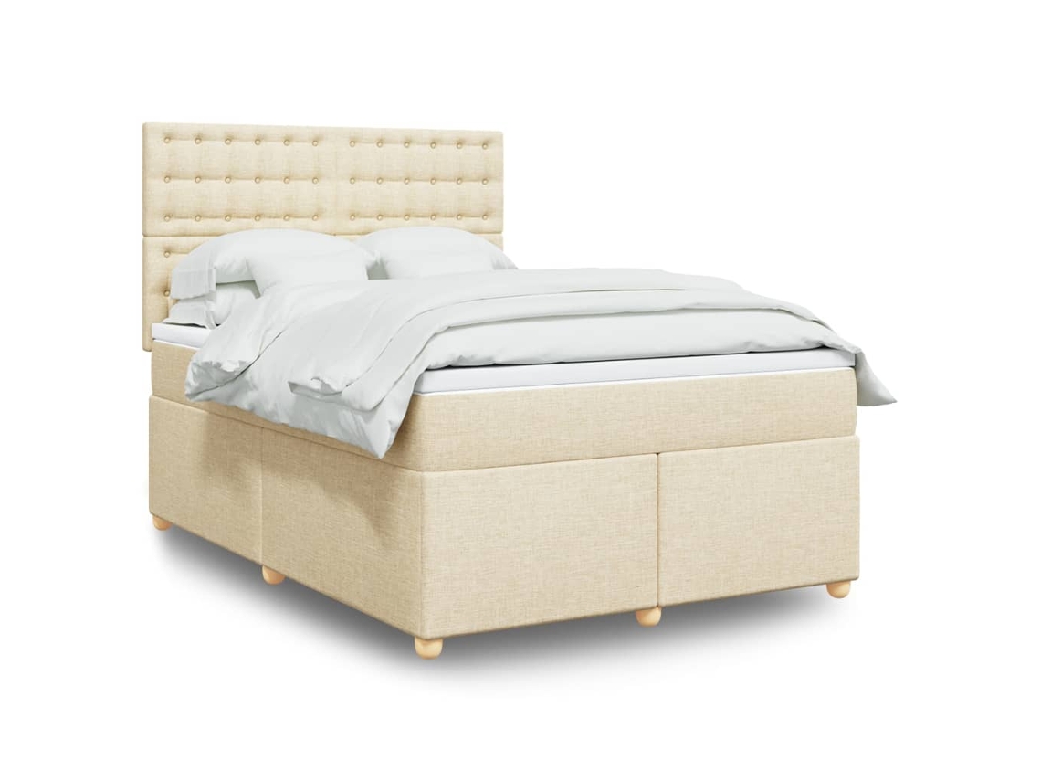 Vidaxl Cama Com Molas/colchão 140x200 Cm Tecido Cor Creme