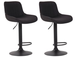 Conjunto de 2 banquetas altas em tecido preto com costura vertical e estrutura de metal preto 10_0006244