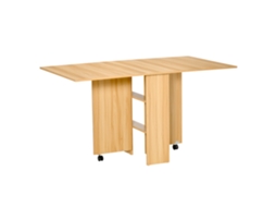 Mesa Dobrável Com Roda Aglomerado De Madeira, Plástico E Metal Cor Cor De Madeira Natural 140x80x74 Cm Homcom