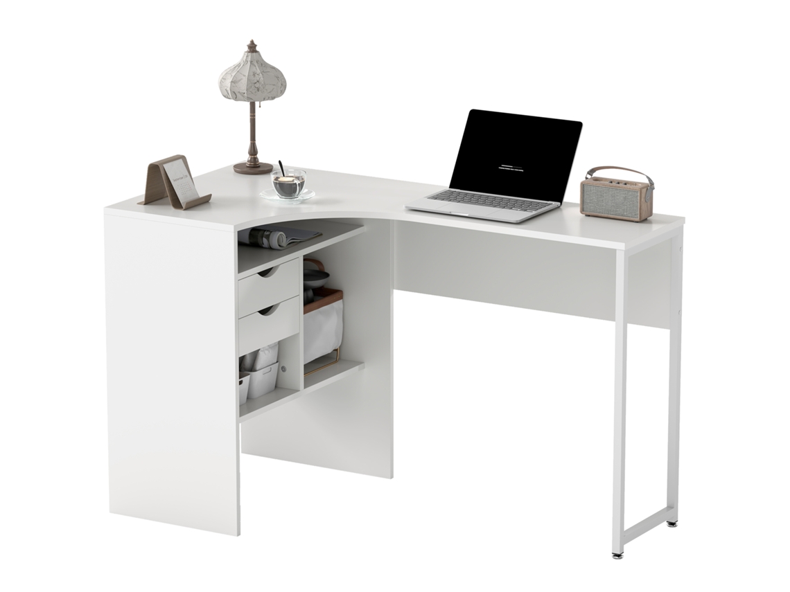 Mesa de Canto com 2 Gavetas e 3 Compartimentos, 120x60x74cm, Branca VISTA SHOP