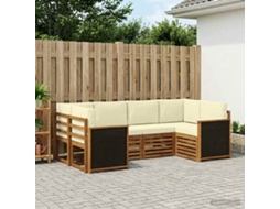 Vidaxl Conjunto De Sofá Sectional Com Almofada 5 Pcs Natural E Creme