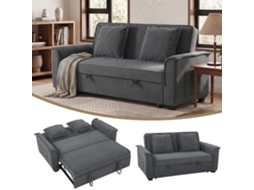 Sofá Futon Dois Lugares Com Encosto Ajustável, Fornecido Com Duas Almofadas, Cor Cinza Escuro.