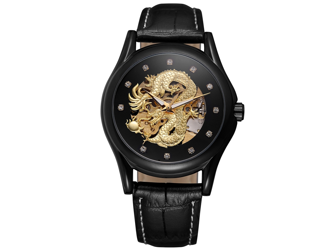 Reloj Mecánico Hombre Forsining Agua Resistente Caja Negra Correa Negra