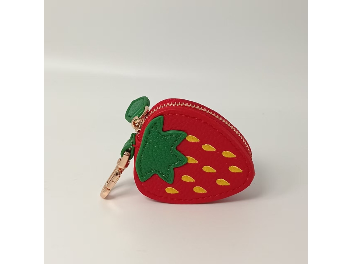 Porta moedas fruta pendente morango, 6,5x5,5x2,5cm