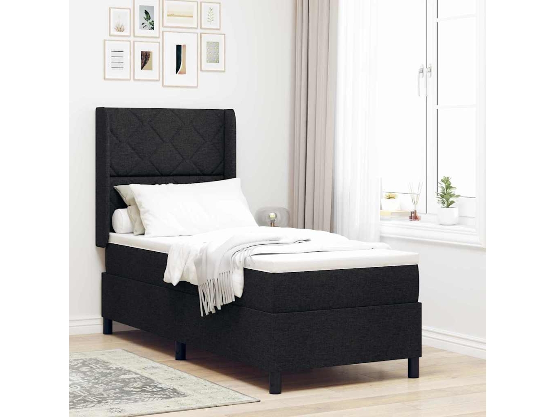 Vidaxl Cama Box Com Almofada Com Cabeceira Preto 200 X 80 Cm Tecido