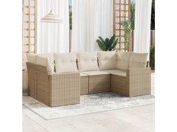 Vidaxl 6 Pcs Conjunto De Sofás P/ Jardim Com Almofadões Vime Pe Bege