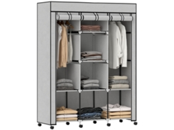 Guarda-roupa De Tecido, Solução De Armazenamento, 8 Prateleiras, 2 Varões Para Roupas, Cinza