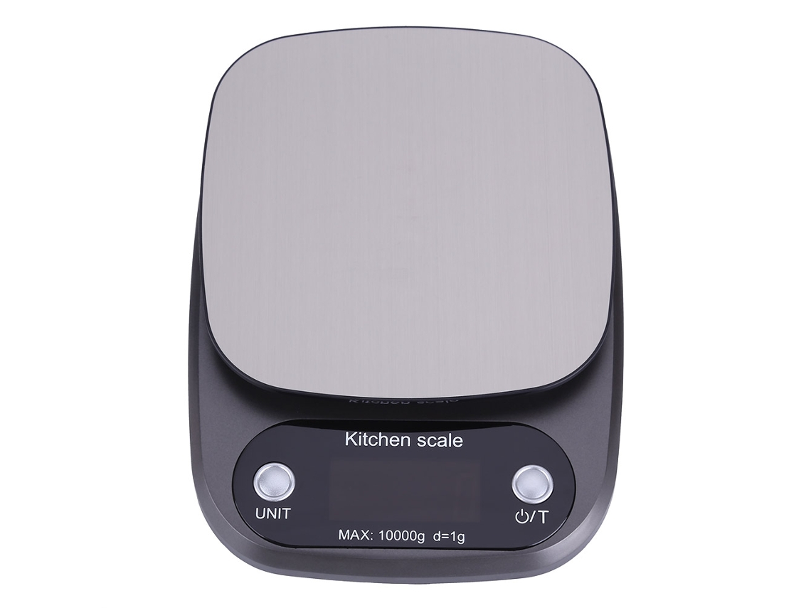 Balança digital de cozinha com visor LCD de 10kg/1g, bandeja de aço inox