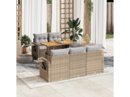 Vidaxl 6 Pcs Conjunto De Sofás P/ Jardim Com Almofadões Vime Pe Bege