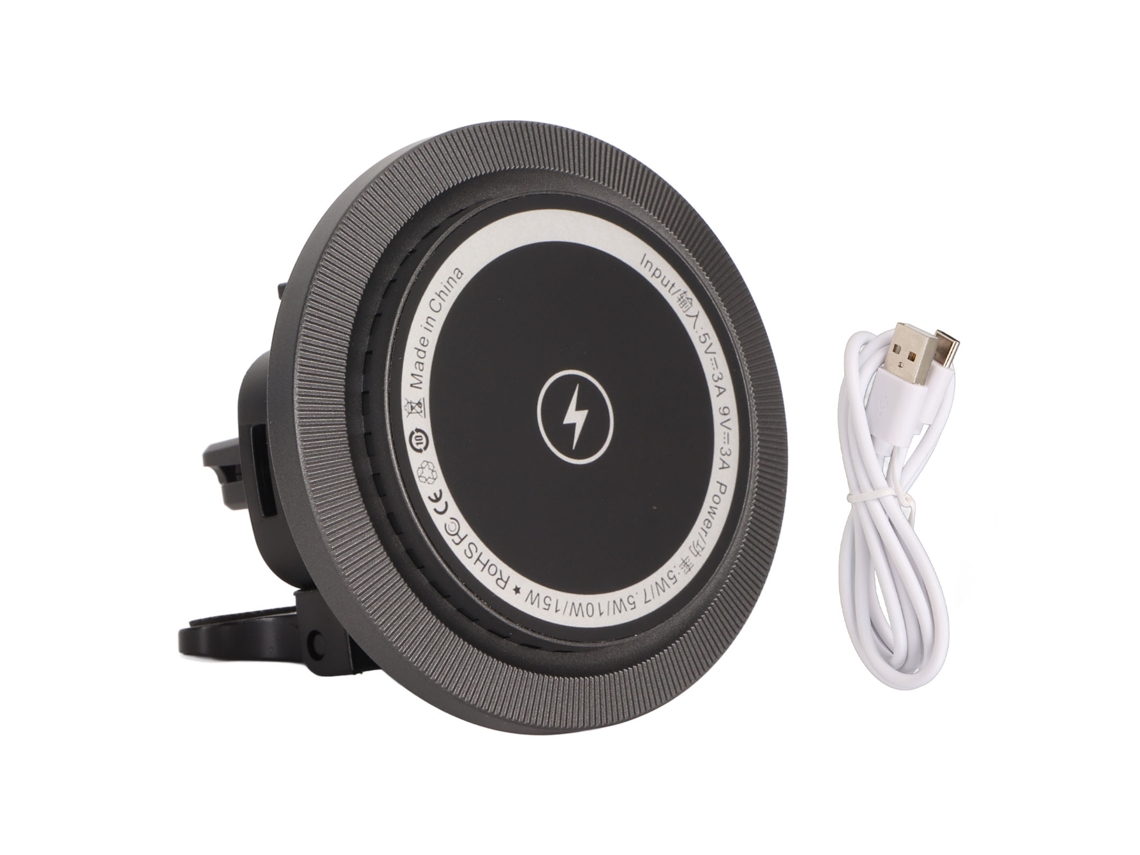 Cargador Inalámbrico Magnético para Coche de 15 W Con Carga Rápida, Luces Rgb, Ajuste de 360° Y Soporte Ventilado.
